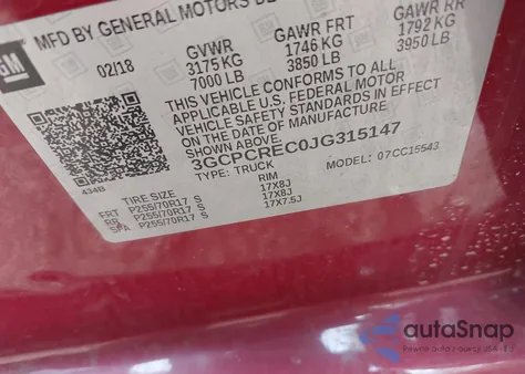 2018 Chevrolet Silverado 1500 1Lt from USA, damaged, VIN 3GCPCREC0JG315147